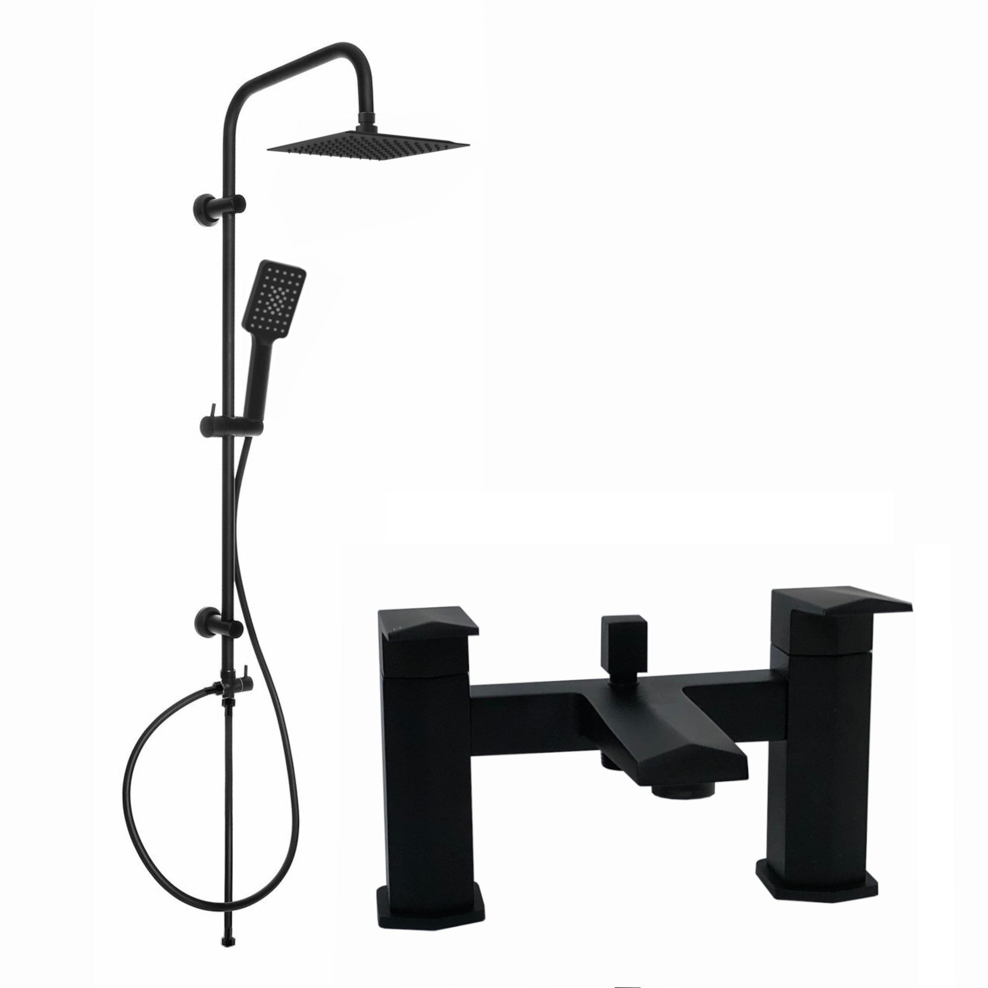 Milly bath shower mixer tap with dual rigid riser - matt black